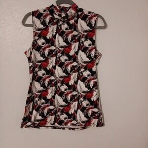 Style & Co Sleeveless Top Women's Black/Gray/Hot Pink/ White  Sz.M Feather Print